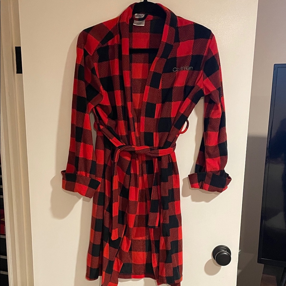 Calvin Klein Red and Black Checkered Robe